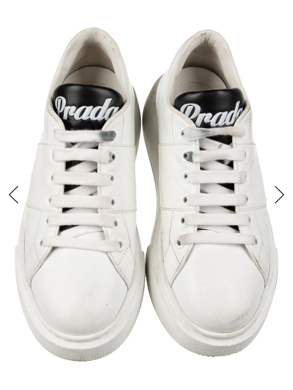 Authentic Prada White Leather Sneakers with Black Logo Tongue